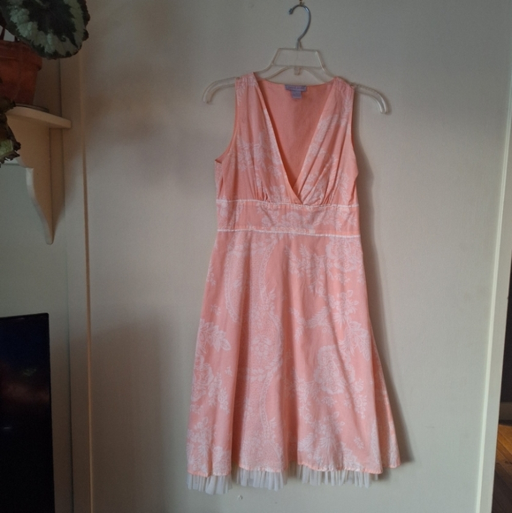 🍑 Midi Dress Botanical Print Cotton Size Small by Pura Vida. Pretty in peach!